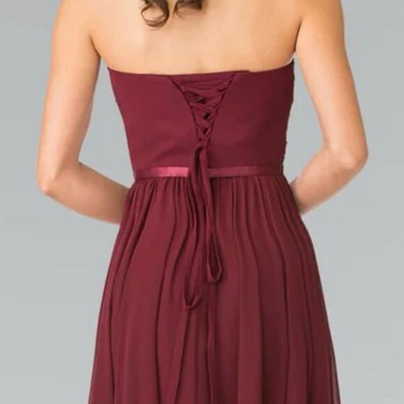 Cinderella Divine Burgundy Twist Front Corset Back Strapless Dress Sz 8 - Picture 14 of 15